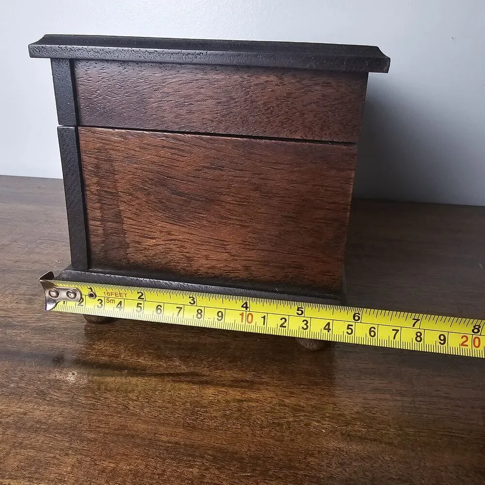 Vintage 1960s Retro Footed Wooden Jewelry Box, Mustard Gold Velvet Lined